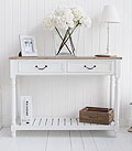 Brittany large white console table with shelf and drawers