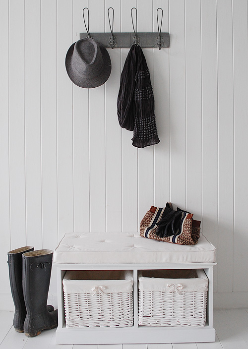 Storage benches for seaside cottages. Perfect storage for the small spaces of cottages by the sea