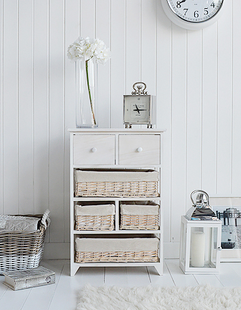 Cape Cod White Storage Furnitue With 6 Drawers And Baskets The