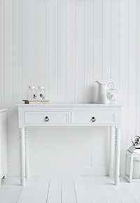 New England White Dresser Table with Antique Brass Handles Range