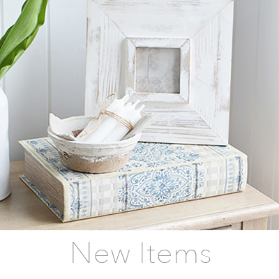 Keep up to date with our latest additions. Home decor accessories and White furniture in New England style for UK home interiors