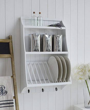 White kitchen plate rack for plates with shelf The White Lighthouse