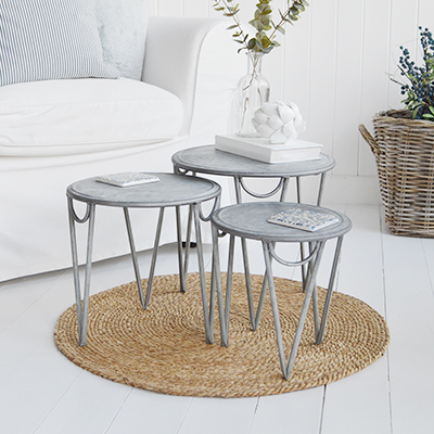 The Bethel Cove simple nest of 3 tables or white coffee table from The White Lighthouse New England Coastal and Country furniture and interiors. Bathroom, Living Room, Bedroom and Hallway Furniture for beautiful homes