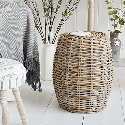 Casco Bay grey willow seat or stool. Natural materials to add a touch of warmth to your living room