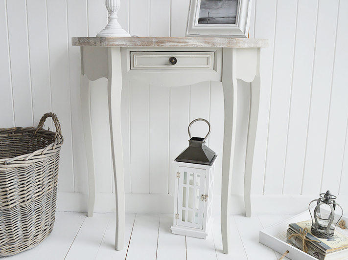 Bridgeport Grey Half Moon Small Hallway console table with drawer from The White Lighthouse Furniture