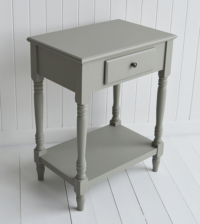Charleston grey lamp and bedside table for grey and white bedrooms and interior design