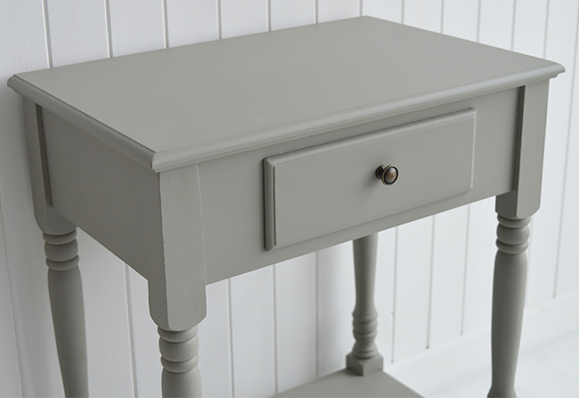 Charleston grey lamp table with shelf and drawer for grey and white homes and interiors