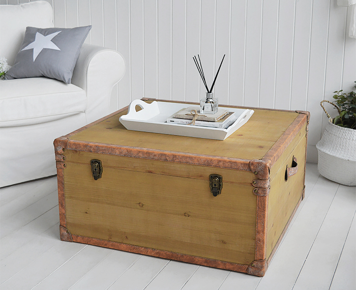 Harvard Large Storage Trunk Coffee, Faux Leather Trunk Coffee Table