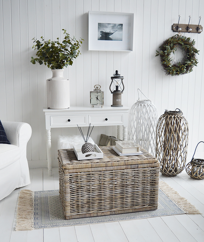 The Seaside  grey willow coffee table with storage for living room from The White Lighthouse. Bathroom, Living Room, Bedroom and Hallway Furniture for beautiful homes in coastal and country home interiors