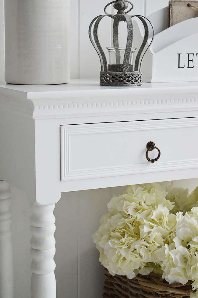 White console table close image of drawer