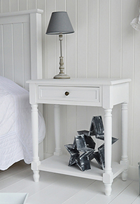 Cove Bay white large bedside table with bottom shelf and drawer
