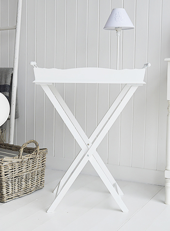 Cove Bay white tray table on stand