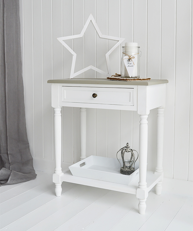 Cove Bay small console table or lamp table in grey and white for hallway furniture for homes with coastal interior design