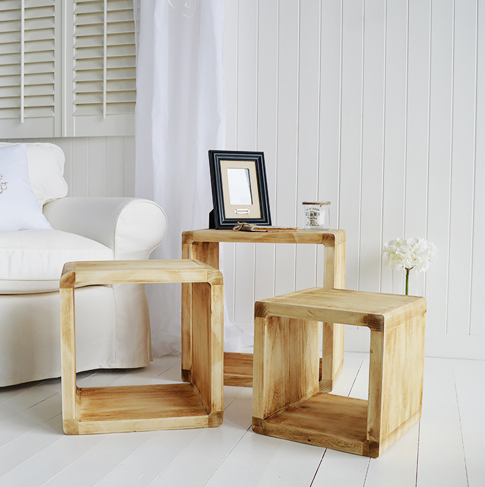 Drfitwood style coastal furniture from The White Lighthouse - A nest of three cube lamp tables