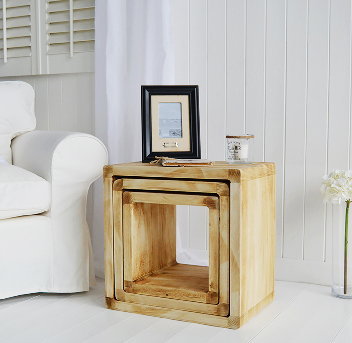 Driftwoos coloured nest of 3 lamp tables for coastal living room furniture