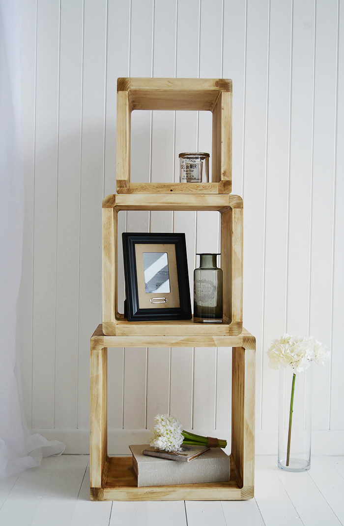 Coastal furniture from The White Lighthouse - Cube shelving in Driftwood finish