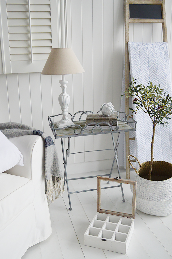 Dorchester blanket ladder with Grayswood folding lamp table for coastal livingroom furniture