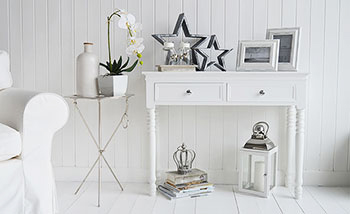 SIlver and white sofa table with Kensington lamp table