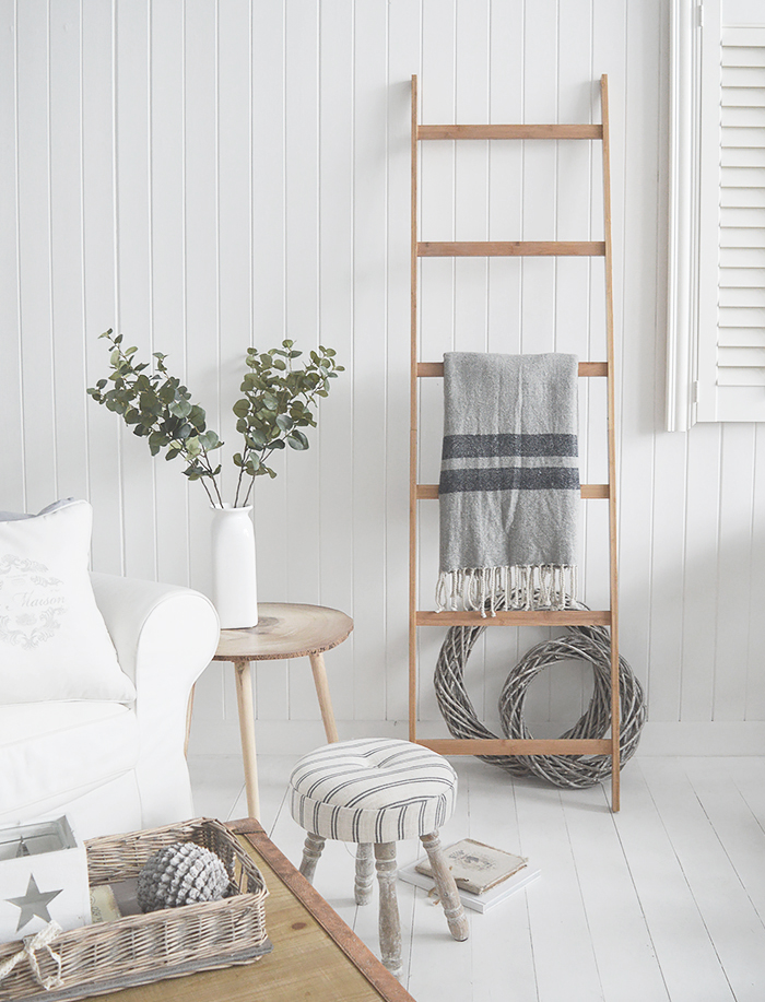 Bamboo Blanket Ladder for living room furniture in Coastal, Country, New England and Scandinavian styled home interiors