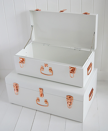 Nantucket white trunks for storage furniture