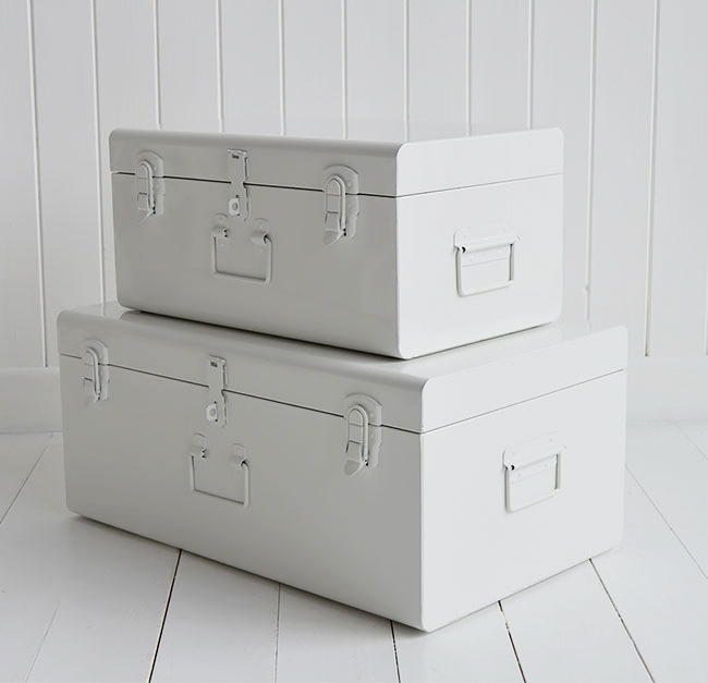 Nantucket white vintage trunk suitcases for storage
