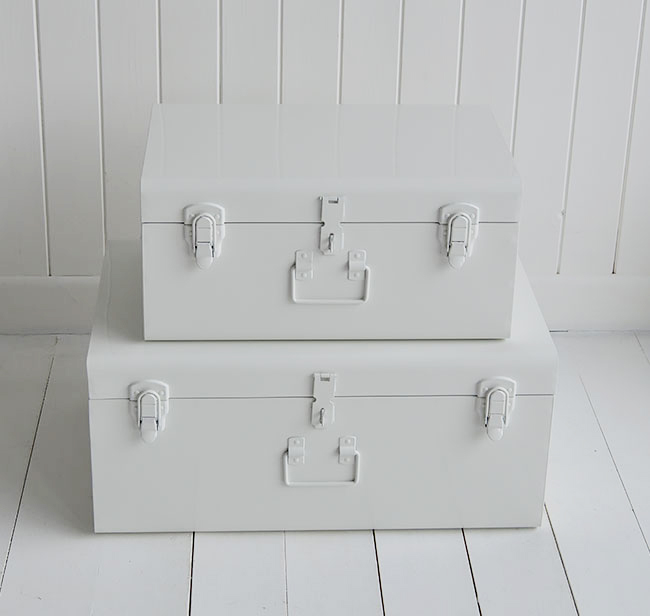 Nantucket white vintage trunk suitcases for white homes