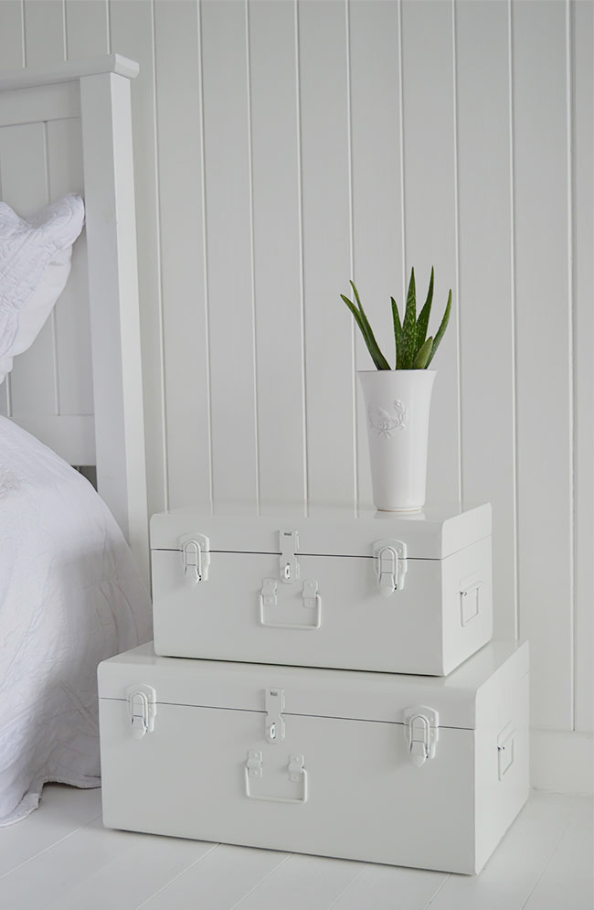 Nantucket white vintage trunk suitcases for bedroom furniture