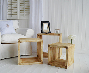 The Driftwood nest of three tables, shown separately to be used as lamp tables throught the home for New England and Coastal furniture