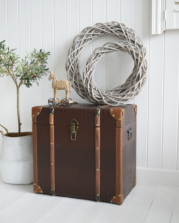 Panama vintage storage trunk for living room from The White Lighthouse New England, country and coastal furniture UK
