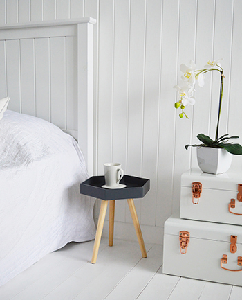 Small hexagonal grey small drinks table for bedside furniture