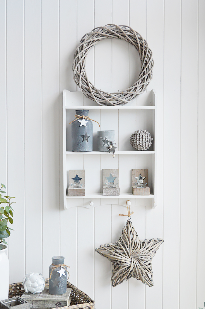Provincetown white wall shelf with 2 shleves and hanging pegs