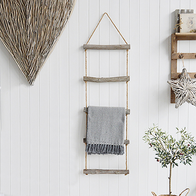 Rope ladder for dispalying your blankets in tyour living room
