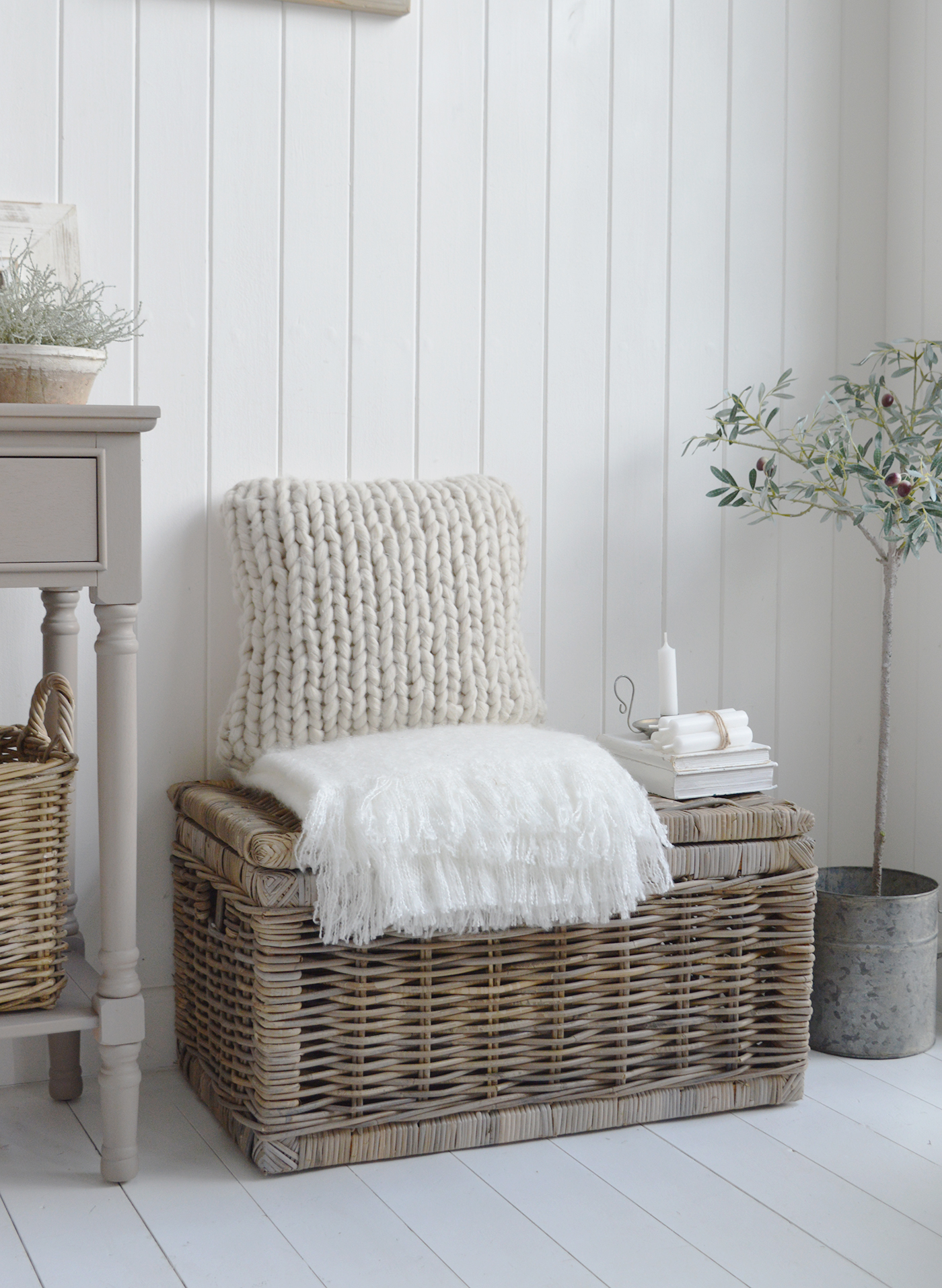 The Seaside basket, ideal storage as a pieces of furniture in a beach house interiors