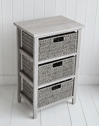 St Ives grey storage table with 3 baskets for living room furniture and bedroom 