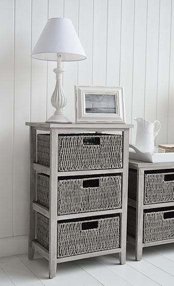 St Ives grey storage table with 3 baskets for living room furniture for  grey and white home