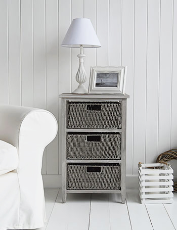 St Ives grey storage table with 3 baskets for living room furniture
