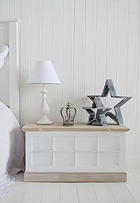Vermont white bedside, a trunk for bedroom furniture with lotsof storage