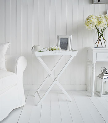 White Butler Tray for bedside table, living room side table or small hallway console table from The White Lighthouse Furniture
