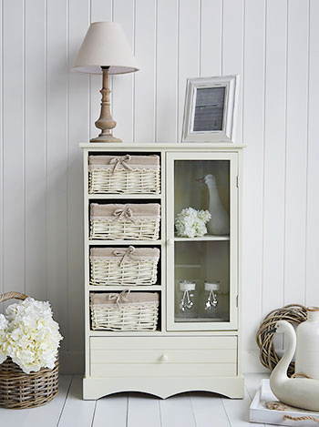 Hamptons cream glazed cabinet with drawers and cupboard