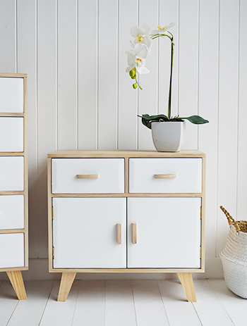 wood and white sideboard with drawers - hamptons cabinet - bedside