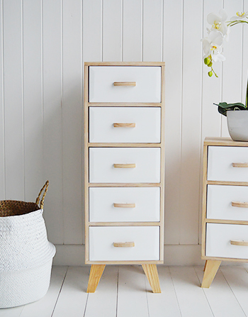 Hamptons tall chest of drawers in white and natural wood