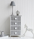 Heart Cottage Grey and White 4 drawer chest for New England Country and Coastal furniture and home interiors