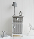White and Grey Heart Cottage Cupboard with drawer for New England, Coastal and Country furniture and home interiors