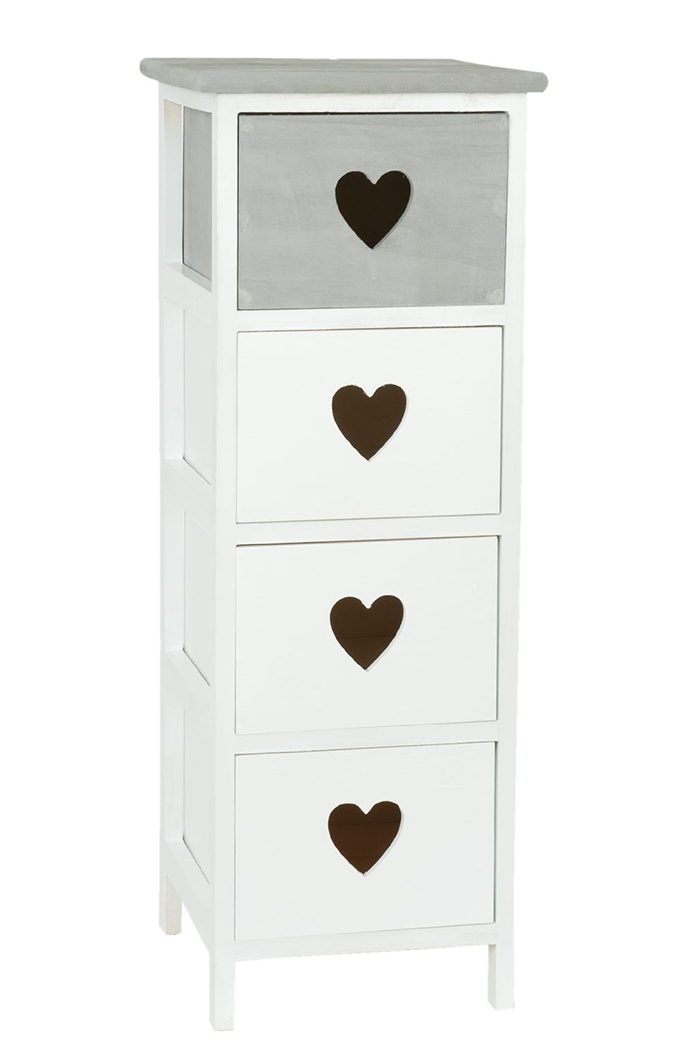 Heart Cottage narrow white and grey chest of 4 drawers for New England, coastal and country furniture and home interiors close photo