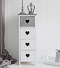 Heart Cottage Grey and White narrow chest of drawers 4 drawer chest for New England Country and Coastal furniture and home interiors