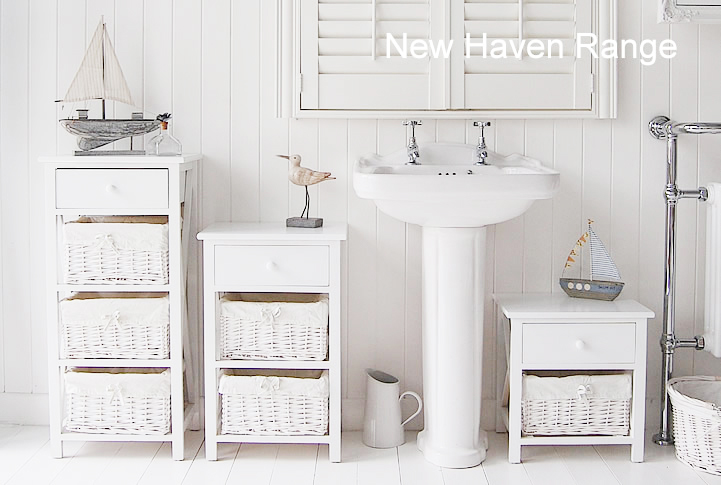 New Haven Range of Bathoom furniture, range of sizes of  white freestanding cabinets