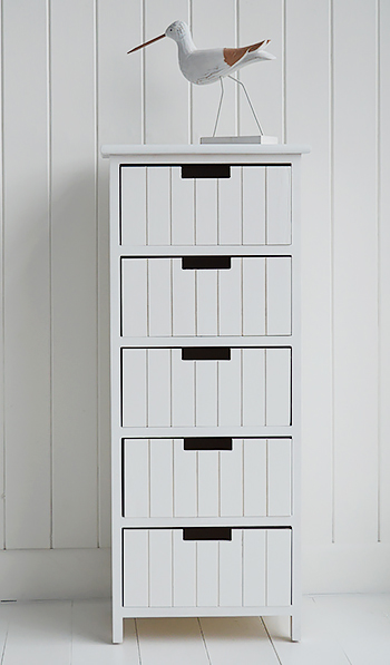 Brighton tall White Bathroom Cabinet with 5 drawers