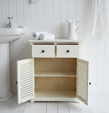 Hamptons cream large bathroom cabinet with shelves
