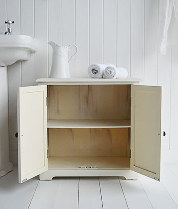 Hamptons cream bathroom cabinet small cupboard with shelves