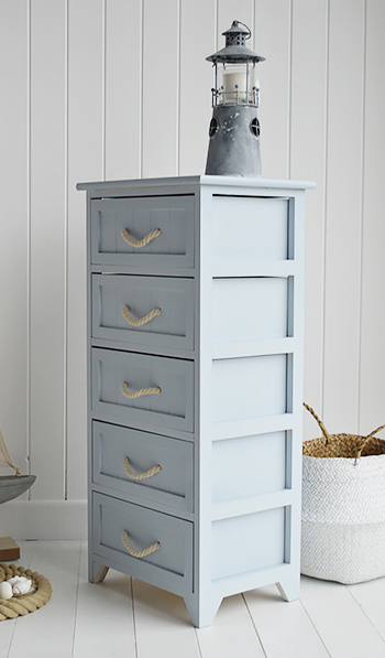 Huntington Pale Blue Bathroom Cabinet with rope drawers for nautical bathrooms